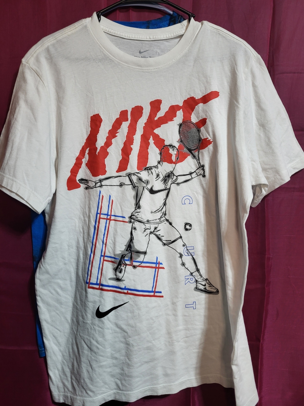 Nike White Short-Sleeve Tennis Graphic Tee with Red Logo